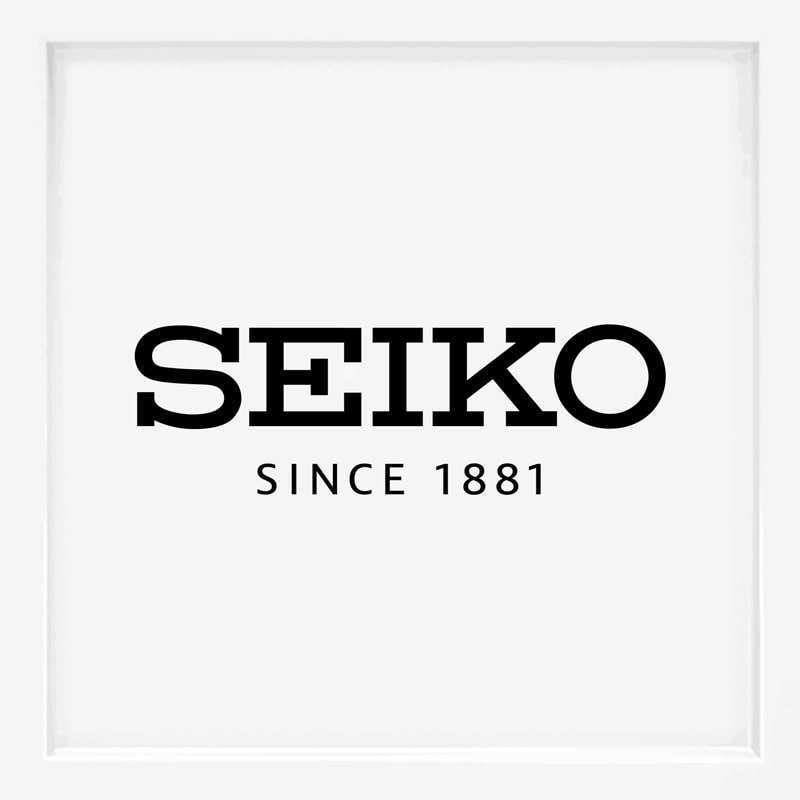 Das Bild zeigt das SEIKO-Logo in fetten schwarzen Buchstaben, das eine der berühmten Uhrenmarken darstellt, und darunter den Text "SINCE 1881" auf einem schlichten weißen Hintergrund.